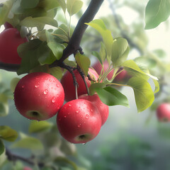 Lots Of Apples On The Apple Tree. Generative AI