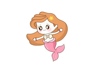 Little cute mermaid cartoon drawing with pink mermaid tail.