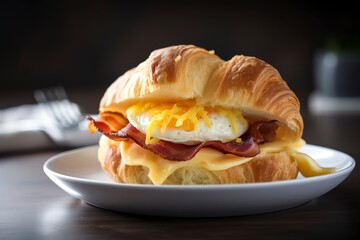 A classic breakfast sandwich with a fluffy egg, crispy bacon, and melty cheese. (Generative AI)