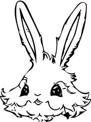 A cute rabbit head vector illustration design | black and white bunny face Silhouette 