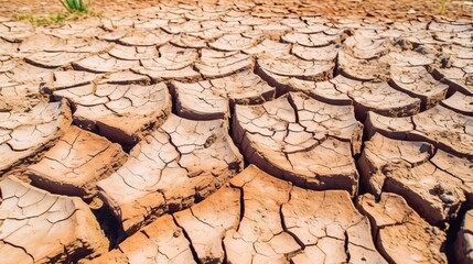 Broken soil in show disdain toward of the truth that dry spell. Environment and environment the issue of dry season. Creative resource, AI Generated