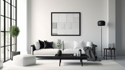 White living room with lounge chair and notice spot. Creative resource, AI Generated