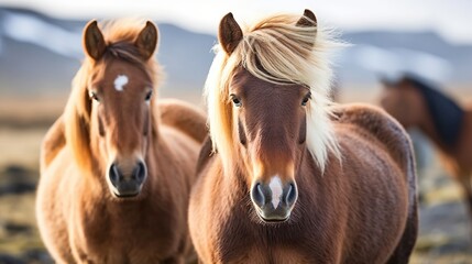 The Icelandic horse may be a breed of horse made in Iceland. Closeup Icelandic steeds. Creative resource, AI Generated