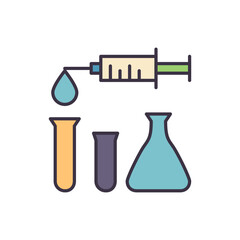 Syringe and Lab Tubes related vector line icon. Test tube. Isolated on white background. Vector illustration. Editable stroke