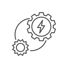 Sun energy related vector linear icon. Gear,lightning. Eco energy. Vector outline illustration Isolated on white background. Editable stroke
