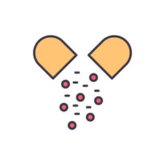 Capsule related vector line icon. Pills linear icon. Pharmaceutical product. Vitamin for personal healthcare. Capsules with aspirin. Isolated on white background. Vector illustration. Editable stroke