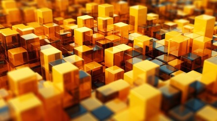 Orange and Yellow, Bursting 3d shapes Totally Organized to make a Cutting edge Tech See. Creative resource, AI Generated