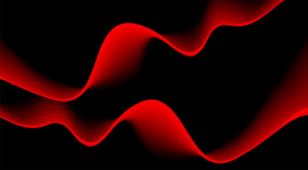 Isolated red bright smooth wave lines on black design