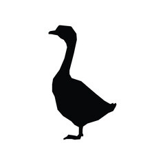 Isolated black silhouette of a Duck on a white background. - Farm Animals. Vector Icon illustration