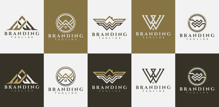 Luxury business letter W WW logo design set