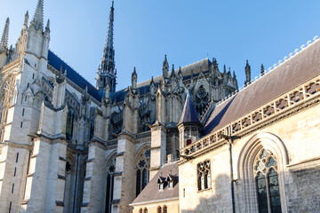 Fototapeta na wymiar Amiens Cathedral. French Gothic architecture on sunny day