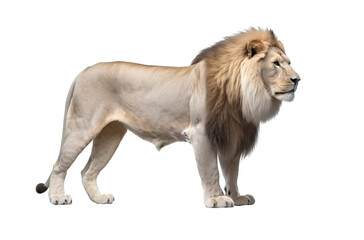 Fototapeta na wymiar white king lion standing ,sideview, isolated on transparent background, png, Generative Ai.