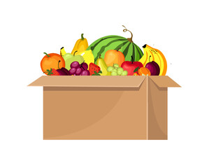 Сardboard box with groceries, fresh fruits