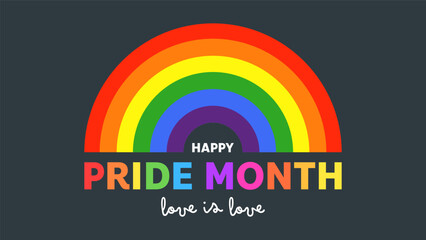 Happy Pride Month with rainbow colors ,isolated on blue background, Vector illustration EPS 10