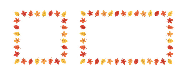 Rectangle and square autumn frame set. Modern vector illustration. Halloween, Thanksgiving fall border template.