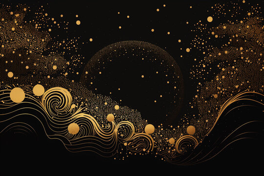 金色の波と水しぶきイメージ：AI生成画像