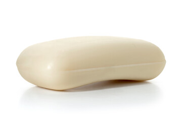 Piece of cream toilet soap on a white background. Full depth of field. With clipping path