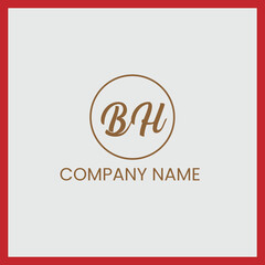 BH Initial handwriting and signature logo design with circle