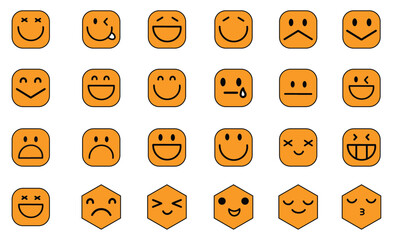 Set of Yellow Emoticon and Emoji Smiles, hand drawn art design. Set of icons emot vector illustration