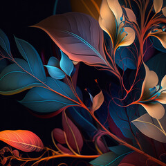 Vibrant art background. Digital generated wallpaper design with flowers.