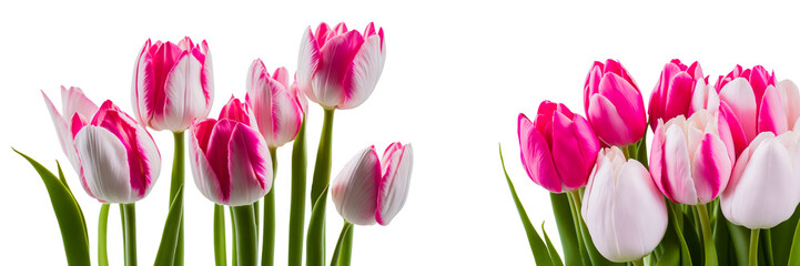 Pink tulips on white background. Generative Ai	