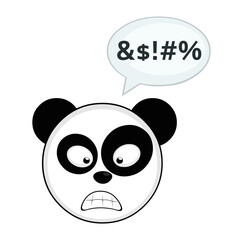 video animation face panda bear cartoon, angry expression and a speech bubble with an insult text