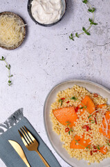 Pasta with fried pumpkin slices