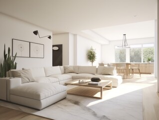 Minimal white modern living room with modern comfortable furniture. Generative AI