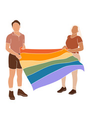 Abstract couple holding pride flag illustration. Vector illustration.