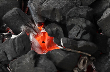 Hot charcoal on the grill, preparation for barbecue