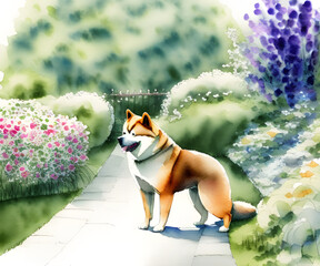 Akita Dog, Generative AI Illustration