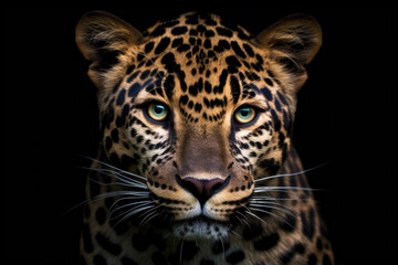 Jaguar portrait on black background, Generative AI
