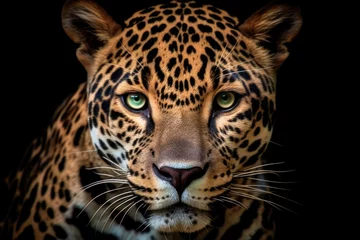 Foto op Plexiglas Jaguar portrait on black background, Generative AI © Sasint
