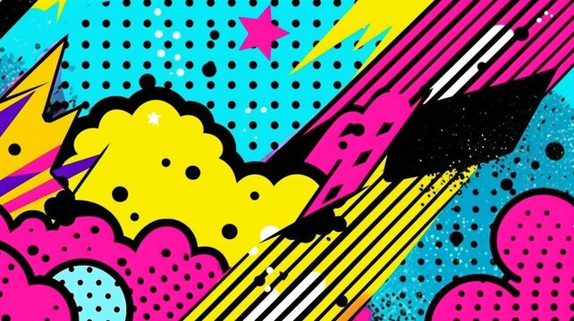 Pop art backdrop with abstract elements. 1980s–1990s style.  GENERATE AI