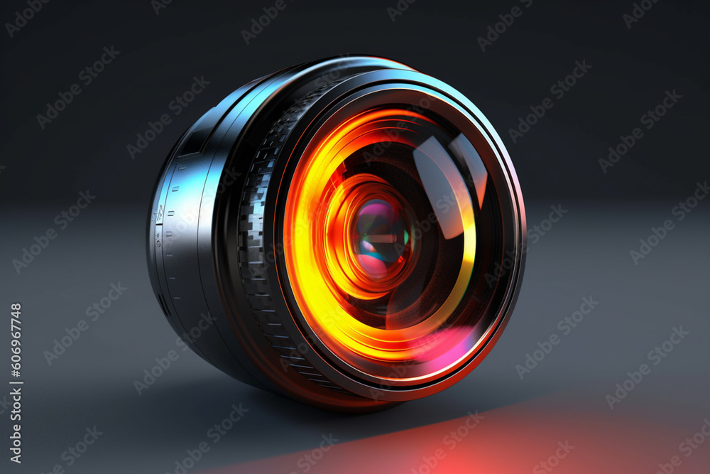 Aufkleber a product shot of a brand new camera lens, highlighting its key features and specifications, enticin