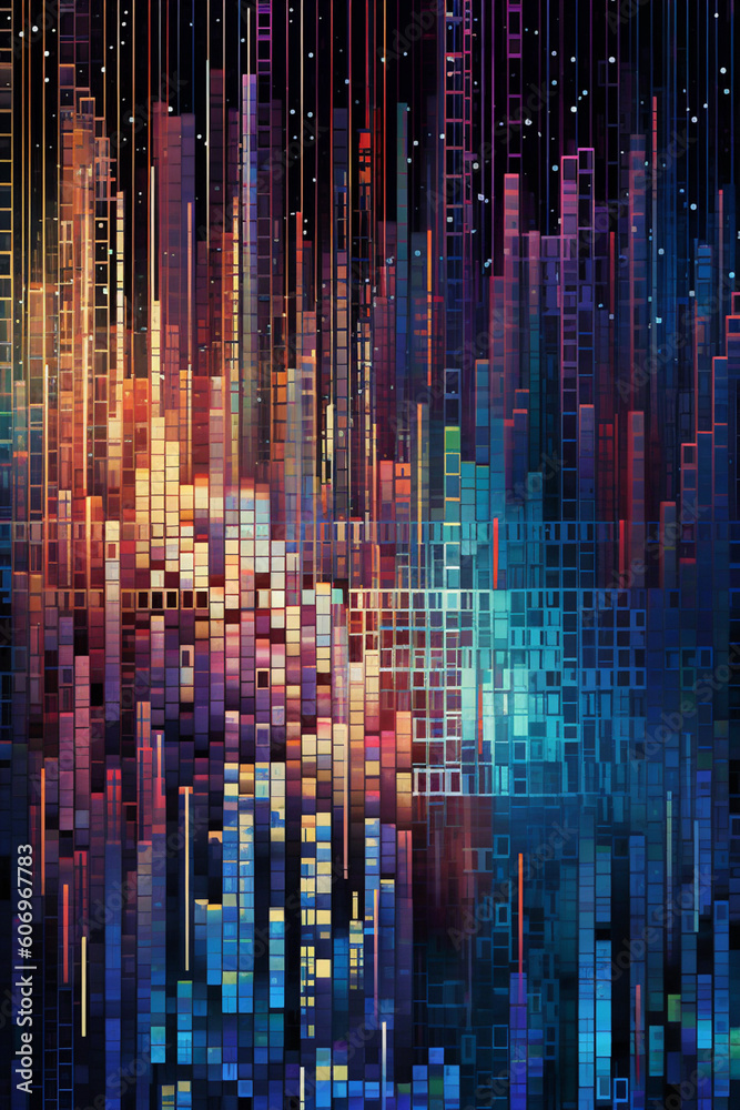 Leinwandbilder An abstract digital illustration of stock market chart lines, with vibrant colors and geometric shapes, representing the volatility and complexity of financial data.  Generative AI technology.