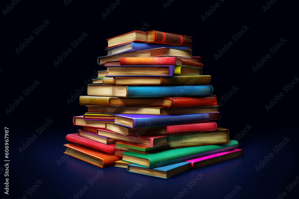 Fototapete  A photograph of a stack of colorful books arranged in a neat and orderly manner, representing the importance of knowledge and education in a visually appealing way. Generative AI technology.