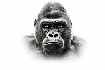 Portrait of a grumpy gorilla isolate white background, Generative AI