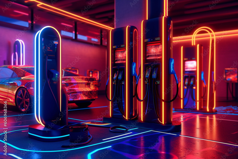 Aufkleber  n electric charging station, using vibrant colors and abstract shapes to create a visually striking and dynamic composition.  Generative AI technology.