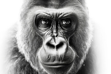 Portrait of a grumpy gorilla isolate white background, Generative AI