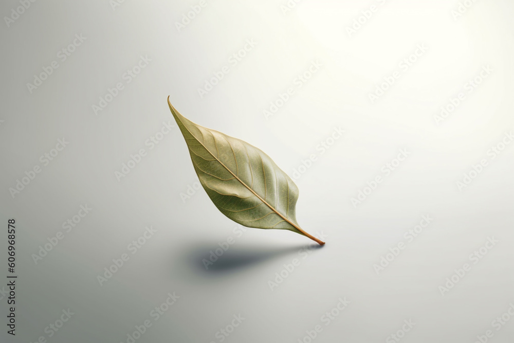 Aufkleber  A minimalist digital illustration of a single leaf floating against a plain background, highlighting its simplicity and the concept of letting go.  Generative AI technology.