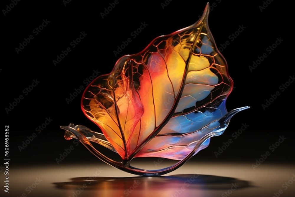 Aufkleber an abstract glass sculpture inspired by the delicate beauty of a leaf, capturing its translucency an