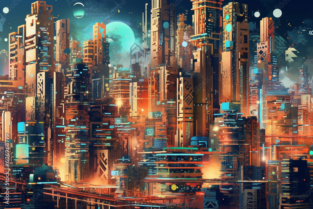 Leinwandbilder a digital illustration of a futuristic cityscape with geometric skyscrapers and intricate geometric 