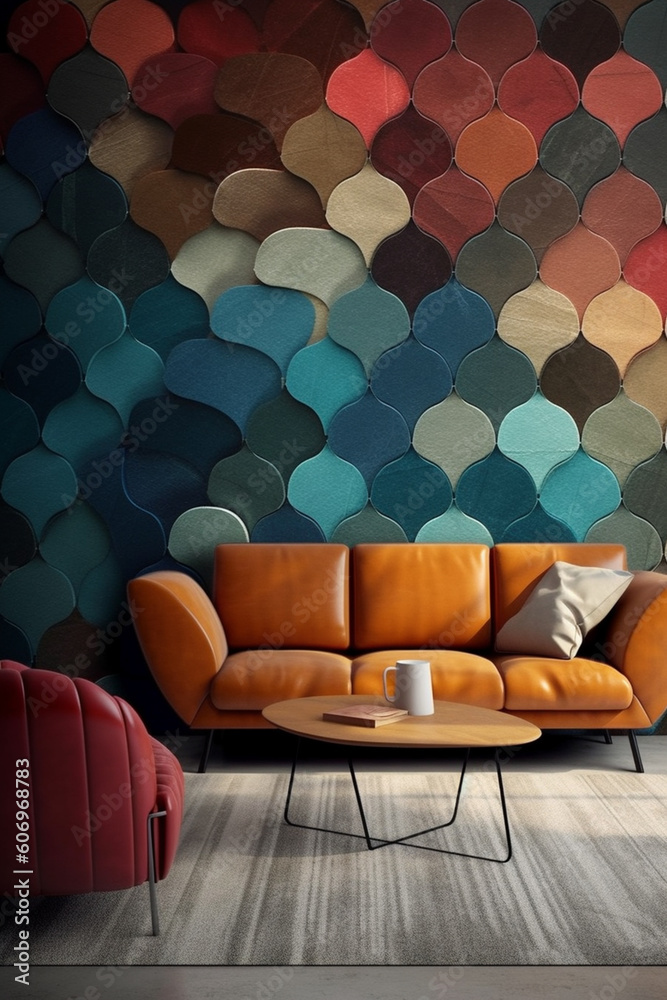 Poster A geometric-inspired wallpaper design, with repeating patterns and geometric shapes, creating a visually captivating backdrop for any room.  Generative AI technology.
