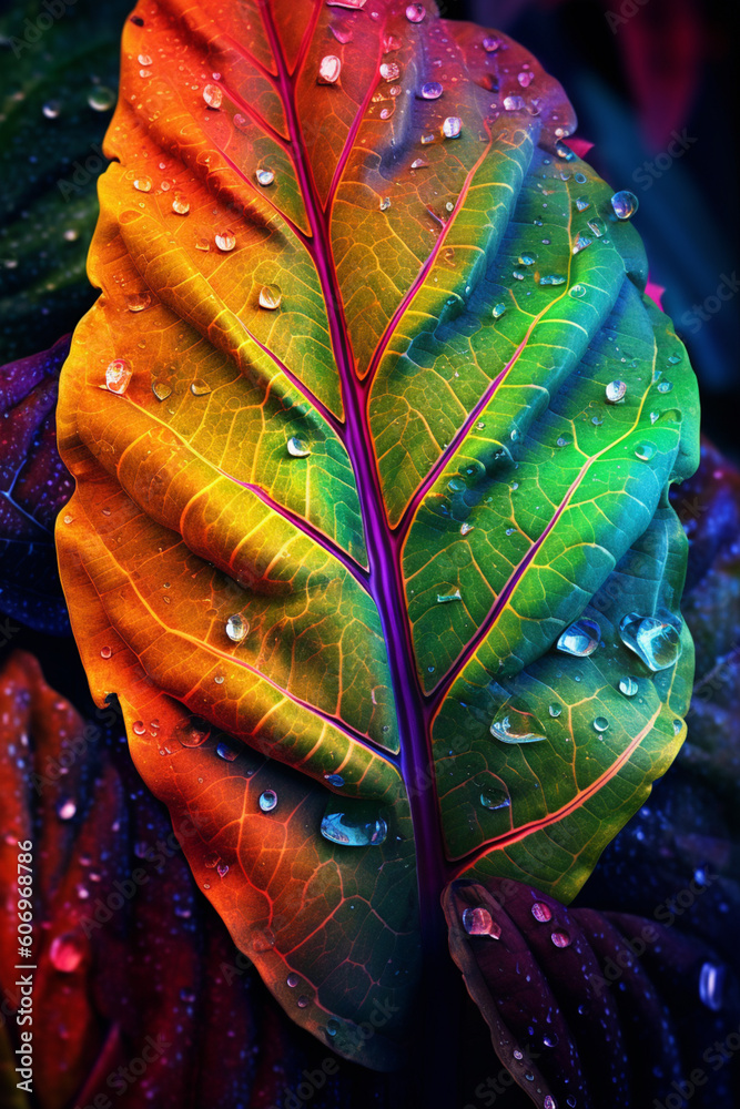 Aufkleber An abstract digital artwork depicting a vibrant and colorful leaf, with intricate patterns and textures that evoke a sense of nature and vitality.  Generative AI technology.