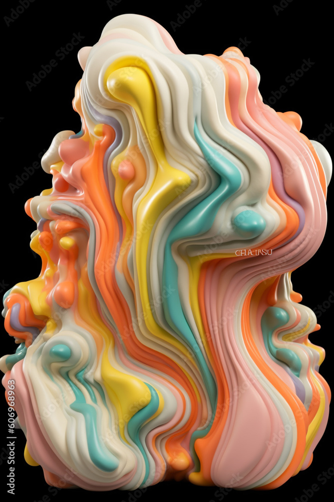 Poster an abstract ceramic sculpture with organic and fluid shapes, showcasing the tactile and three-dimens