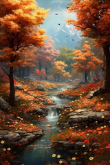 Fototapeta na wymiar A digital art landscape painting that captures the beauty of nature with vibrant colors, intricate details, and realistic textures, Generative AI technology.