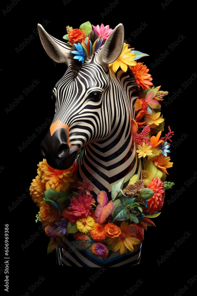 Aufkleber A conceptual image of a Zebra made from unconventional materials, such as flowers or feathers, challenging the perception of Zebra as solely utilitarian objects.  Generative AI technology.