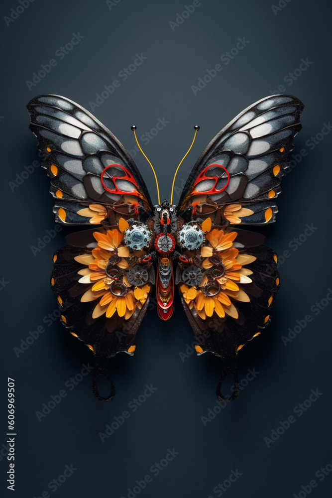 Fototapete a conceptual image of a butterfly made from unconventional materials, such as flowers or feathers, c