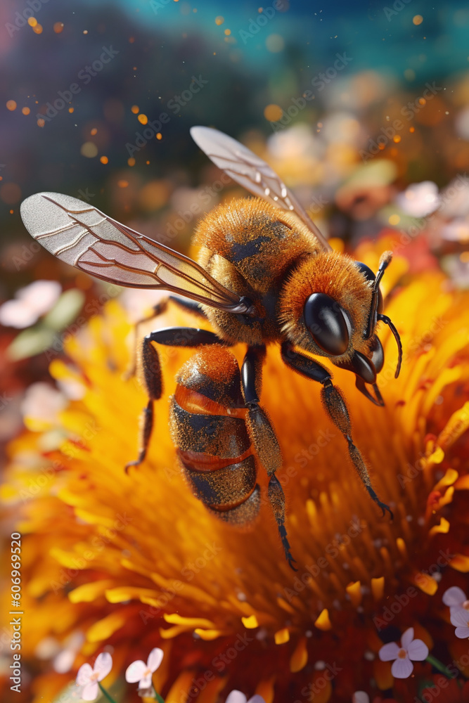 Aufkleber A conceptual image of a Bee made from unconventional materials, such as flowers or feathers, challenging the perception of Bee as solely utilitarian objects.  Generative AI technology.